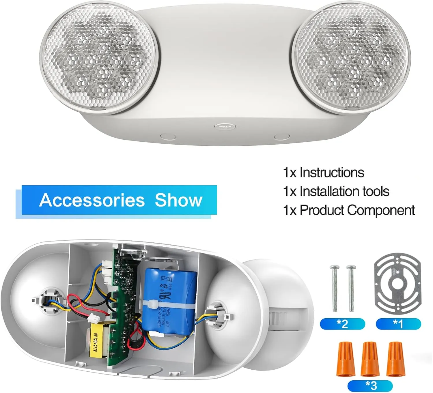 Spectsun 1 Pack Emergency Light, Emergency Lights for Business, LED Emergency Lights with Battery Backup, 2 Bug Eye Heads Adjustable Commercial Emergency Lighting Fixtures, UL 924 Certified