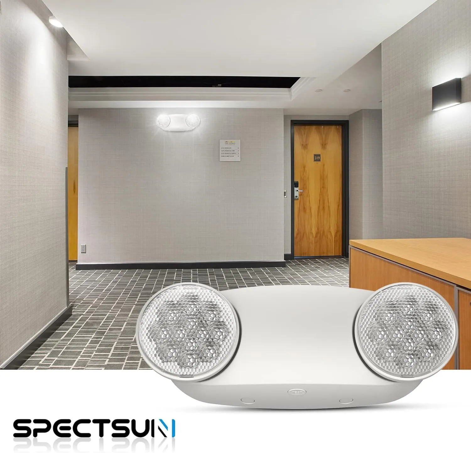 Spectsun 1 Pack Emergency Light, Emergency Lights for Business, LED Emergency Lights with Battery Backup, 2 Bug Eye Heads Adjustable Commercial Emergency Lighting Fixtures, UL 924 Certified