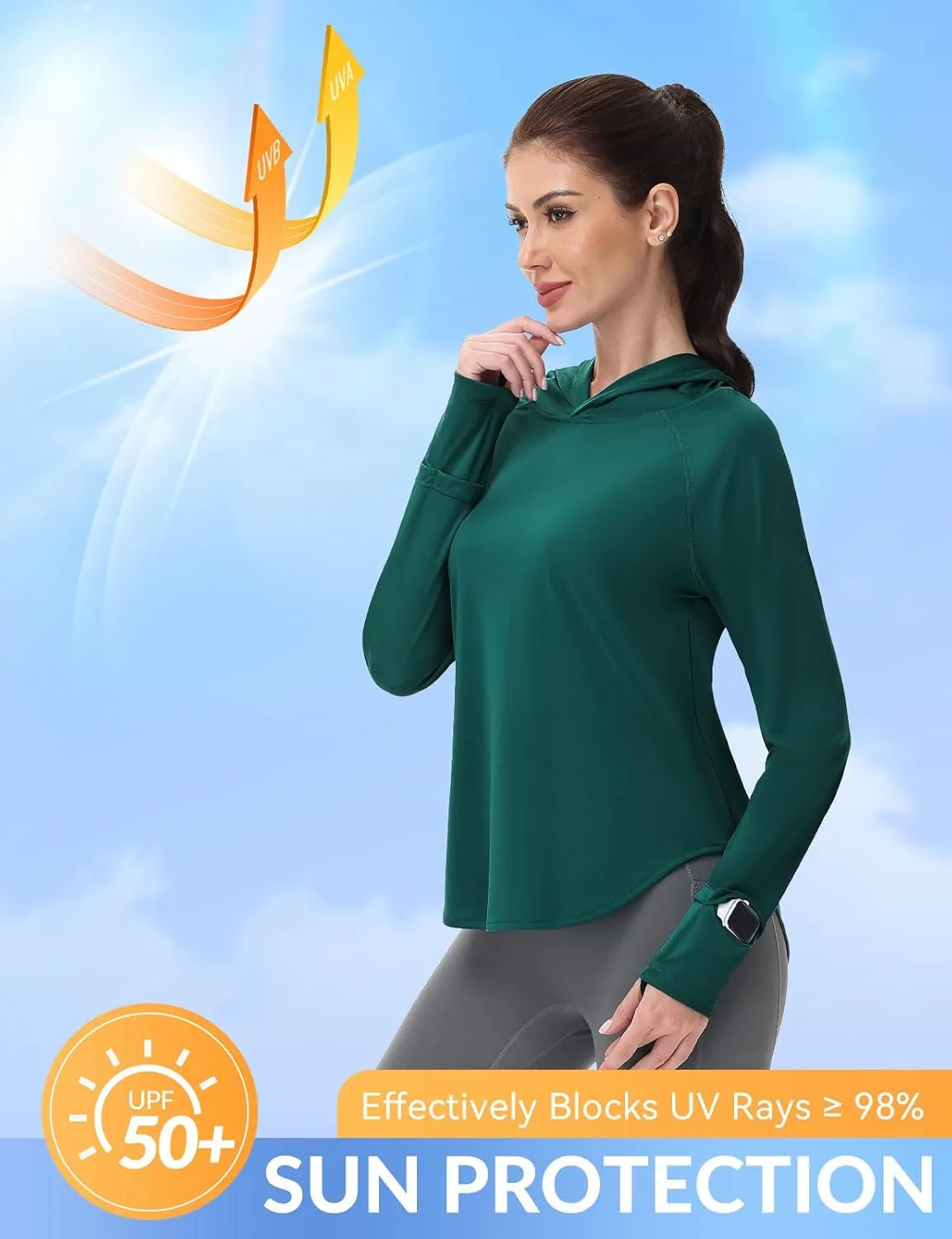 SPEXIAL Women's UPF 50  Sun Shirt SPF Long Sleeve Fishing Hiking Shirts with Hoodie UV Protection Lightweight Outdoor