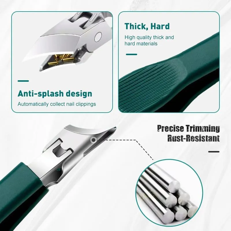 Splashproof 25° Beveled Edge Nail Clippers 3-Piece Set, New Long Handle Wide Jaw Opening Anti-Splash Slanted Nail Clipper for Thick and Ingrown Nails,Includes Nail File for Complete Nail Care (Blue)