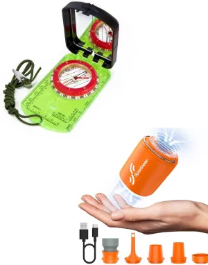 Sportneer Compass Hiking Survival Military Grade with Sighting Mirror   Tiny Portable Air Pump with Camping Light for Camping Hiking Outdoor