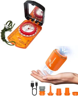 Sportneer Compass Hiking Survival Military Grade with Sighting Mirror   Tiny Portable Air Pump with Camping Light for Camping Hiking Outdoor