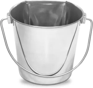 Stainless Steel 6Qt No Hook Flat Back Sided Pails - Dogs, Cats, Goats & Sheep Food Water Wall Hanging Bucket | Kennel, Fences, Cage, Critters & Crates |Multipurpose Pet Pail (1.5 Gallon)