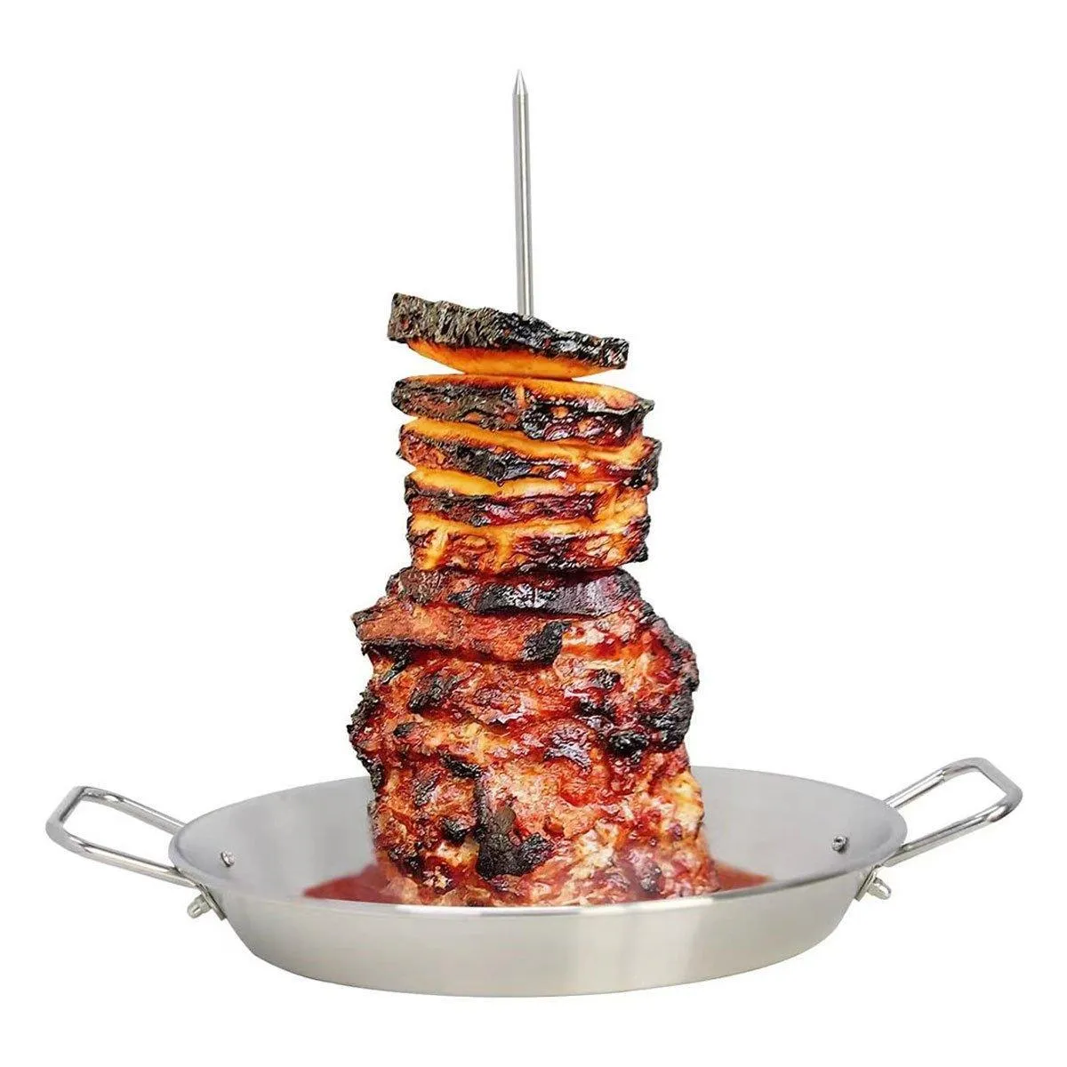 Stainless Steel BBQ Rotisserie Pan Kit Accessories with 3 Removable Iron Skewers
