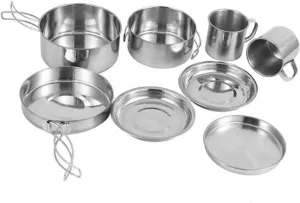 Stainless Steel Camping Cookware Set Multi-Function Pot Pan Compact Hiking Mess Kit