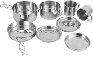 Stainless Steel Camping Pot Set Compact Outdoor Cooking Pan Kit for Hiking Fishing and Picnics