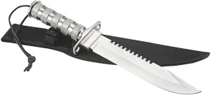 Stainless Steel Emergency Situation 8 in. Long Blade Survival Tactical Hunting Army Knife Compass Saw Tool sew kit safety buttons fishing line hook matches with flint paper compass
