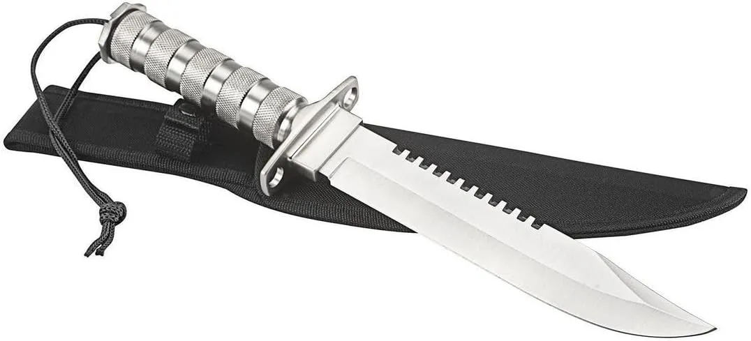 Stainless Steel Emergency Situation 8 in. Long Blade Survival Tactical Hunting Army Knife Compass Saw Tool sew kit safety buttons fishing line hook matches with flint paper compass