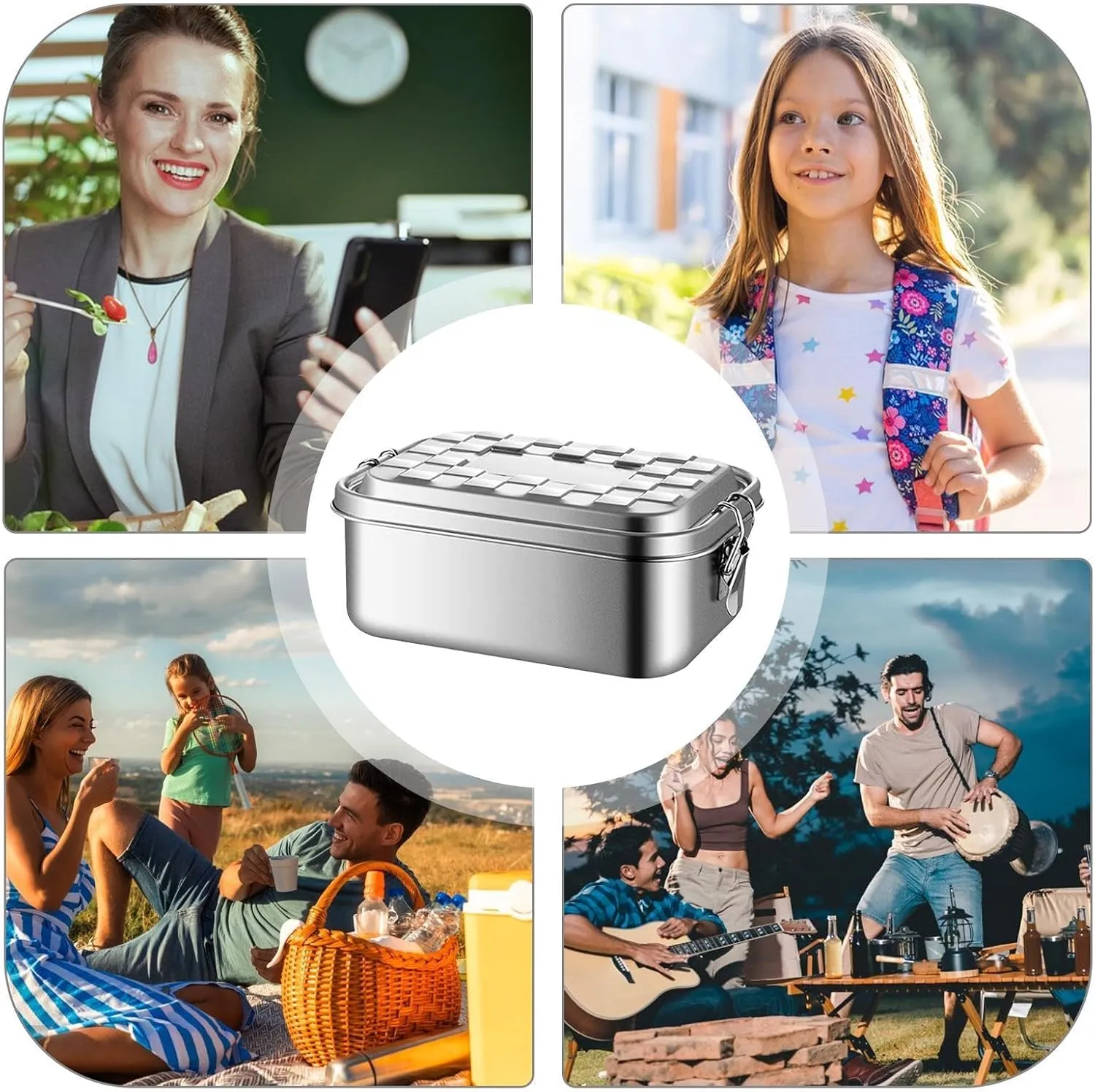 Stainless Steel Lunch Container, Stainless Steel | Metal Airtight Metal Lunch Container with Lids for Travel and Work