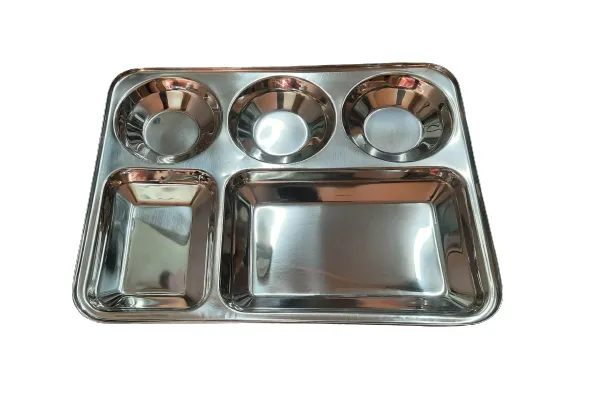 Stainless Steel Mess Lunch or Dinner Plate, 5 Compartment's, 14"