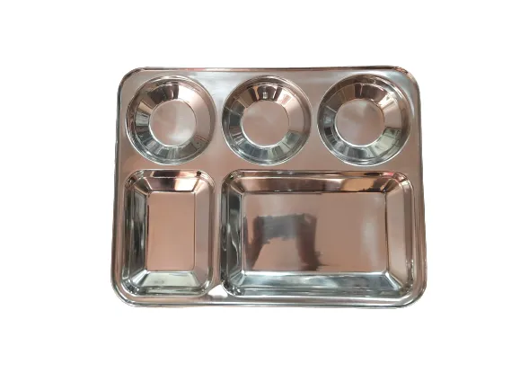 Stainless Steel Mess Lunch or Dinner Plate, 5 Compartment's, 14"