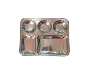Stainless Steel Mess Lunch or Dinner Plate, 5 Compartment's, 14"