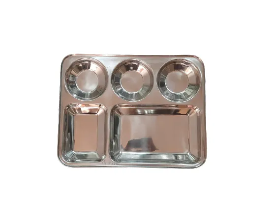 Stainless Steel Mess Lunch or Dinner Plate, 5 Compartment's, 14"