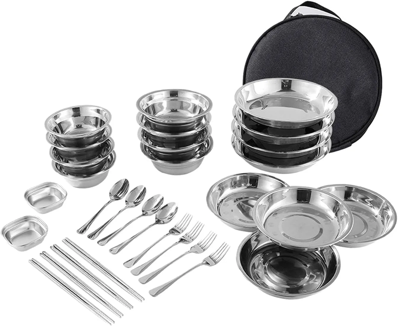 Stainless Steel Plates and Bowls Camping Set Small and Large Dinnerware for Kids, Adults, Camping Family, Hiking, Beach