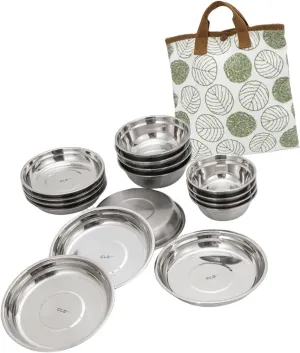 Stainless Steel Plates and Bowls Tableware Bowl Plate Kit Dinnerware Camping Mess Set for Barbecue Picnic Outdoor Fishing