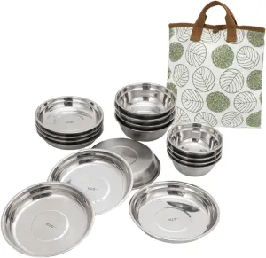 Stainless Steel Plates and Bowls Tableware Bowl Plate Kit Lightweight Food Container Camping Mess Set for Self Driving BBQ
