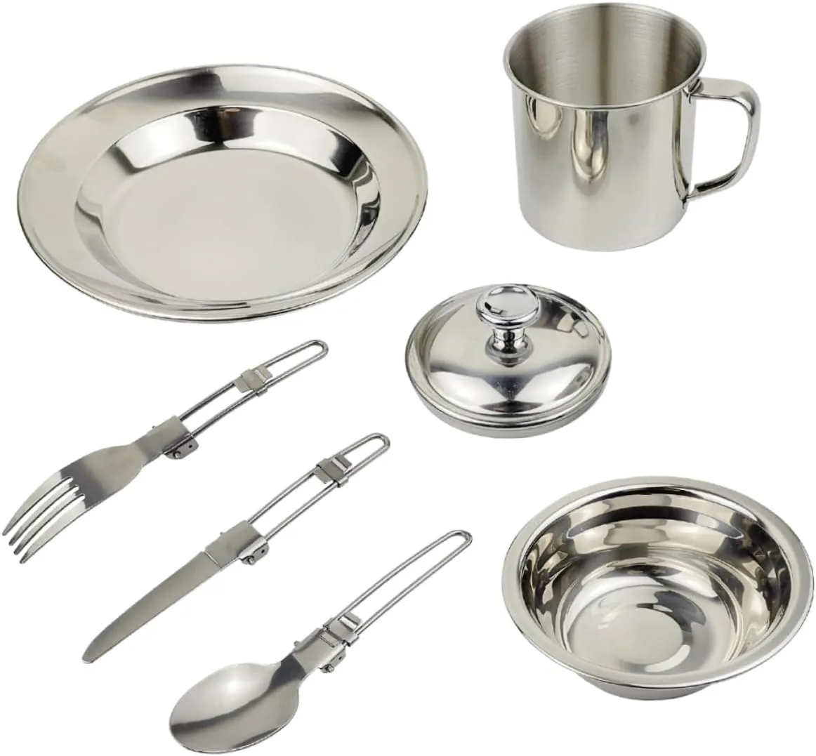 Stainless Steel Silver Portable Tableware Outdoor Tableware Camping Utensils Picnic Pot