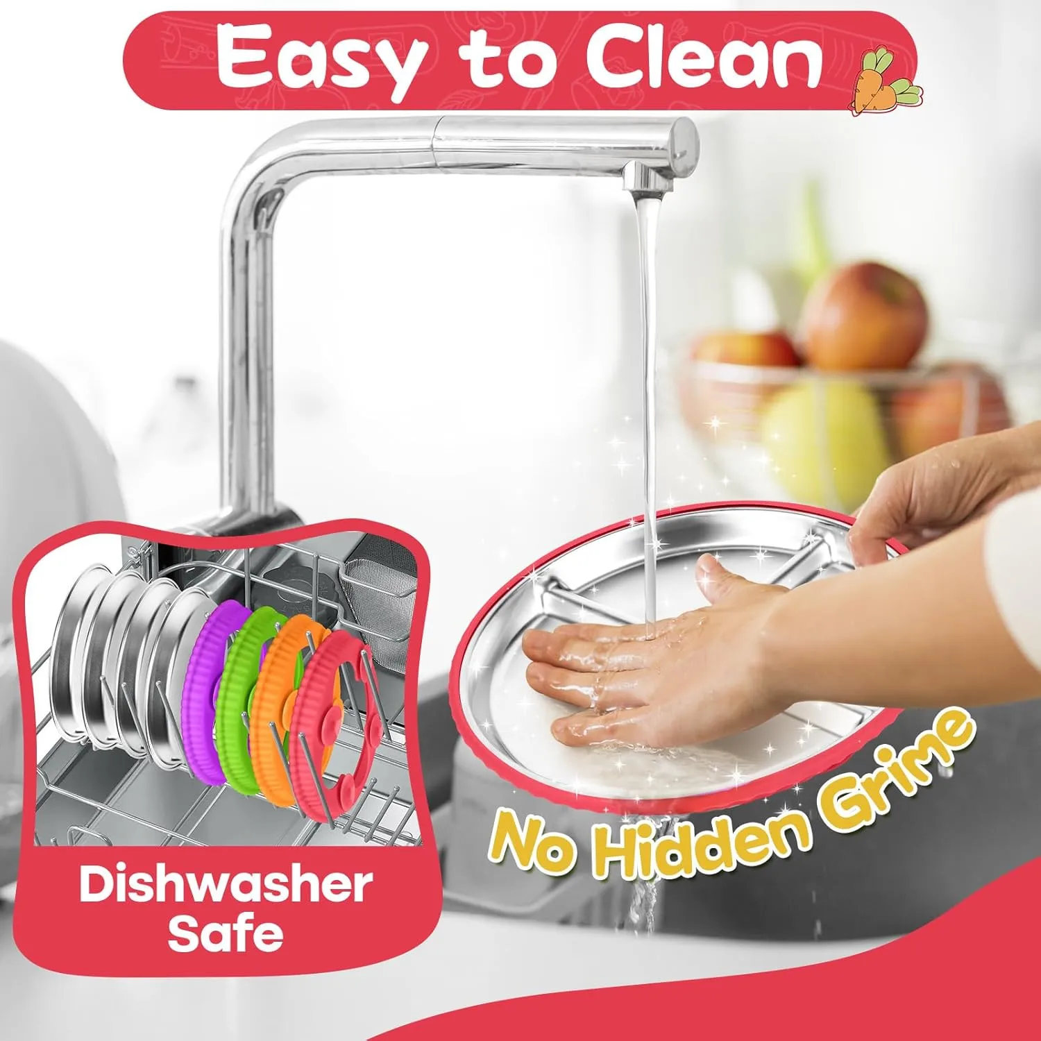 Stainless Steel Toddler Plates with Suction, 2Pack 9" Divided Kids Plates Removable Non Slip Silicone Sleeves Baby Feeding Led Weaning Supplies, BPA Free, Unbreakable Dishwasher Safe