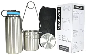 Stainless Steel Water Bottle w/ Nested Camping Cup & Lid for Bug Out Bag