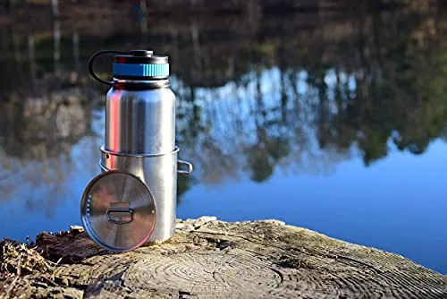 Stainless Steel Water Bottle w/ Nested Camping Cup & Lid for Bug Out Bag