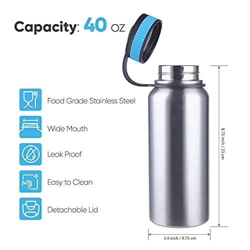 Stainless Steel Water Bottle w/ Nested Camping Cup & Lid for Bug Out Bag