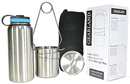 Stainless Steel Water Bottle w/ Nested Camping Cup & Lid for Bug Out Bag