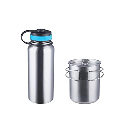 Stainless Steel Water Bottle w/ Nested Camping Cup & Lid for Bug Out Bag