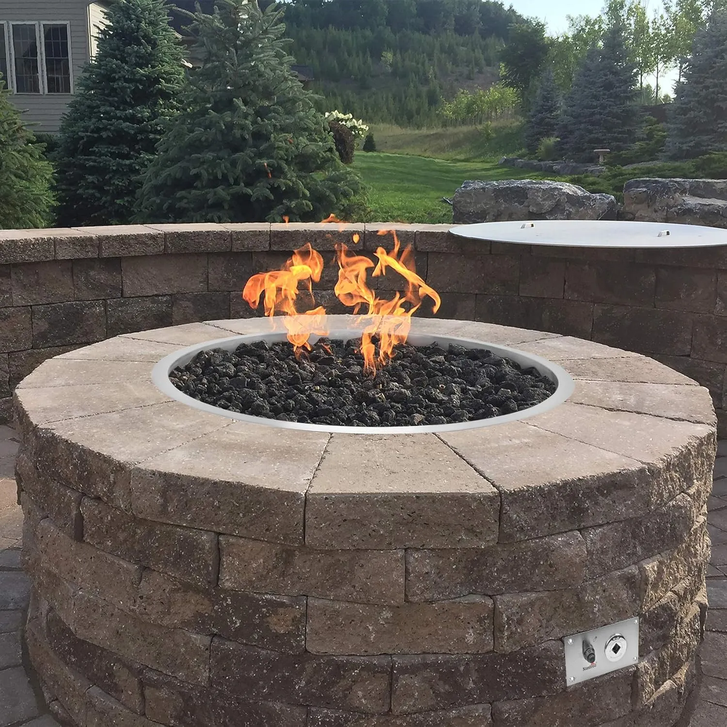 Stanbroil 19 Inch Round Drop-in Fire Pit Pan with Spark Ignition Kit, Propane Gas Version, Rated for up to 92,000 BTU’s