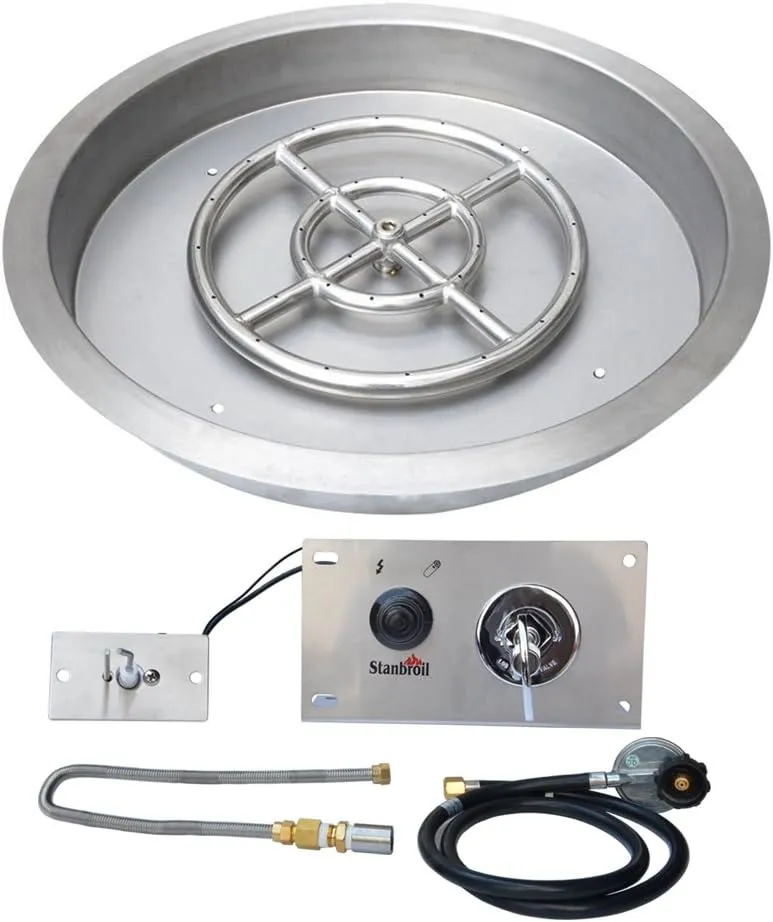 Stanbroil 19 Inch Round Drop-in Fire Pit Pan with Spark Ignition Kit, Propane Gas Version, Rated for up to 92,000 BTU’s
