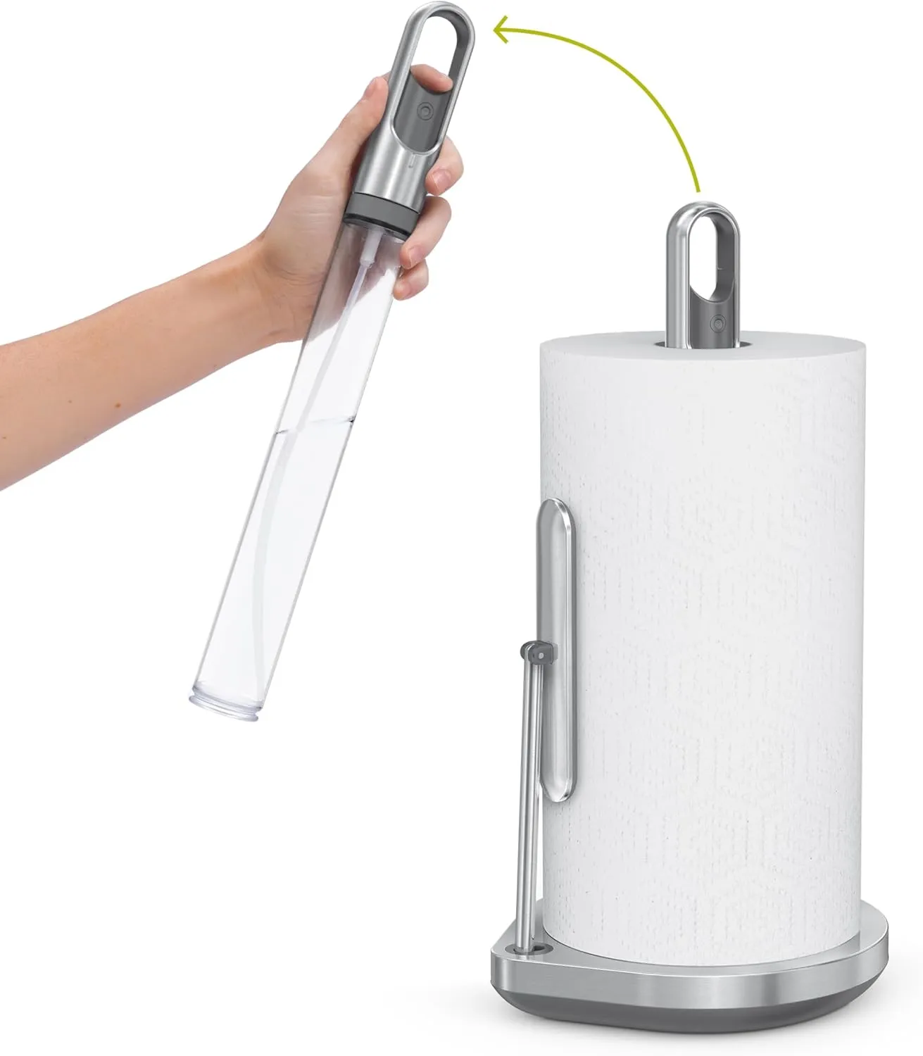 Standing Paper Towel Holder with Spray Pump, Brushed Stainless Steel