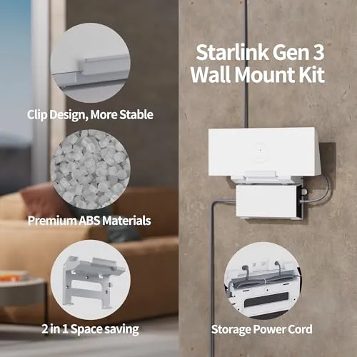 Starlink Cable Routing Kit for Gen 2 Gen 3 Starlink Cable Grommets Wall Pass Through Tool Kit   Starlink Gen 3 Router Mount, 2 in 1 Wall Mount for Starlink Standard Router and Power Supply