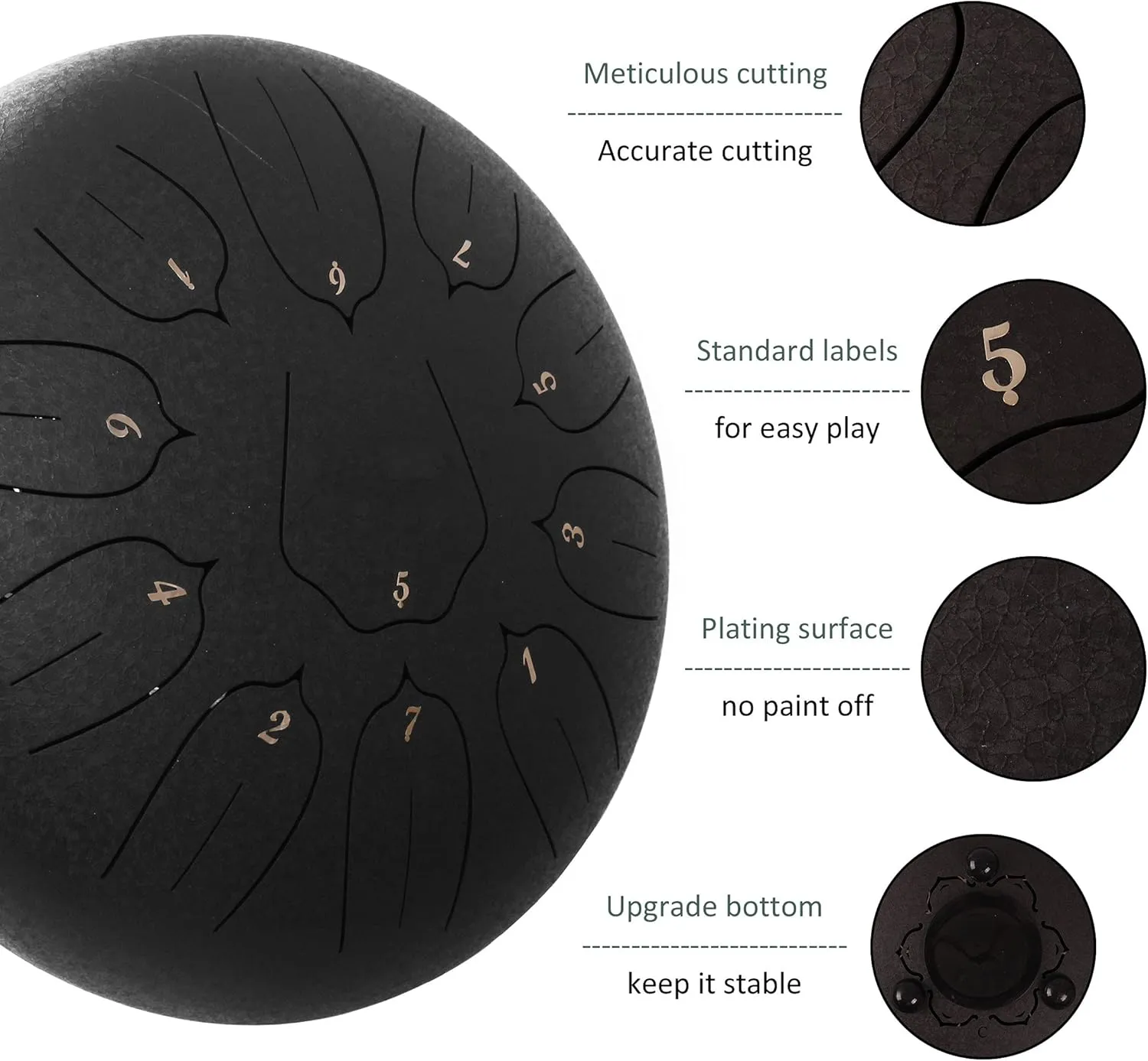 Steel Tongue Drum 12 Inch 11 Notes for Adults - Ethereal Metal Instrument for Meditation & Yoga with Music Book, Mallets & Carry Bag (Black)