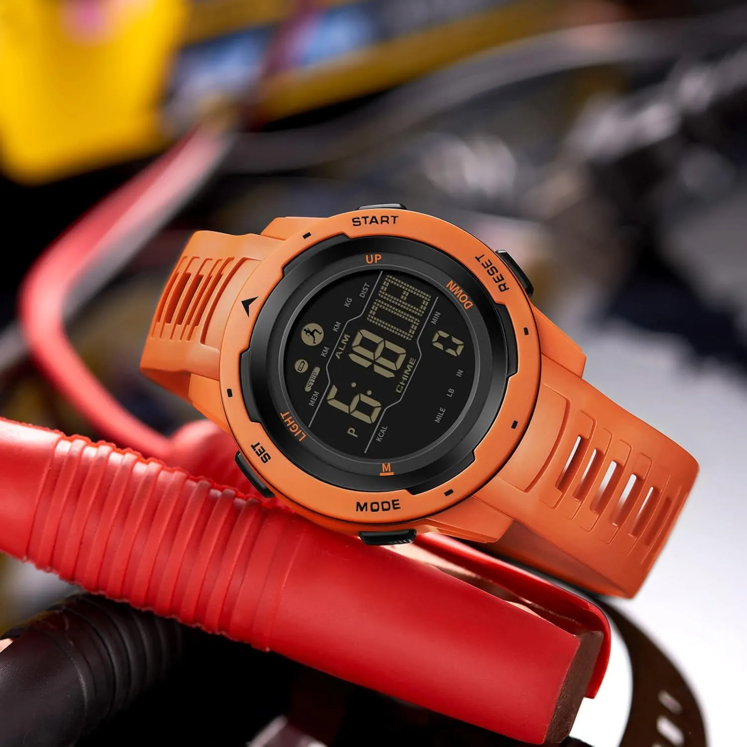Step Counter Fitness Tracker Watches for Men, Men's Digital Sports Yellow Watch IP68 Waterproof with Pedometer Calorie Dual Time Countdown Stopwatch, Tactical Military Outdoor Survival Hiking