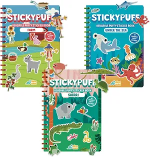 Stickypuff Value Pack - 3 Reusable Puffy Sticker Book for Toddlers - Puffy Stickers for Toddlers - Travel Activities for Kids Ages 4-8 - Screen Free Birthday Gifts (Animals)