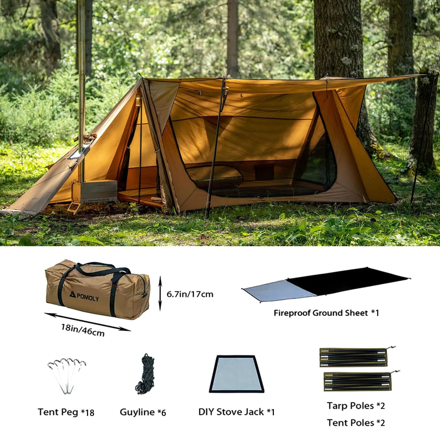 STOVEHUT 70 Hot Tent with Two Tarp Poles and Two Tent Poles | Latest Version 3.0