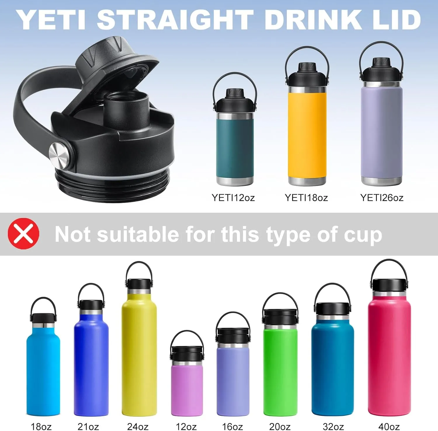 Straw lid for Yeti Rambler 18 26 36 64 oz, Lid with Straws and Flexible Handle, Replacement Cap for Yeti 18oz 26oz 36oz 64oz Rambler Water Bottle Straw Cap