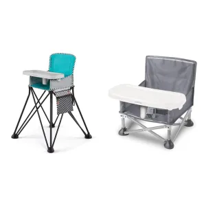 Summer Infant Pop 'N Dine SE Highchair & Bright Starts Pop 'N Sit Booster - Portable Indoor/Outdoor Dining Seats, 6 Months - 3 Years