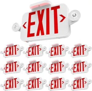 Sunco 12 Pack LED Exit Sign With Emergency Lights, Red, Two Mini Adjustable Lights, 94V-0 Fire Resistant, Backup Battery, 2.3W 6000K Daylight Deluxe, 200 Lumens 120-277V, Wall Or Ceiling Mount UL.