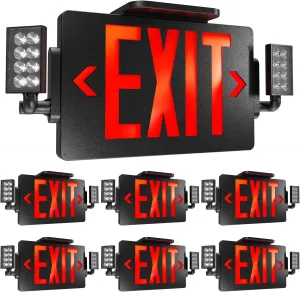Sunco 6 Pack Black Exit Signs With Emergency Lights, Two Adjustable LED Lights, 94V-0 Fire Resistant, Backup Battery, 120-277V, Wall Or Ceiling Mount, Commercial Grade Double Sided UL.