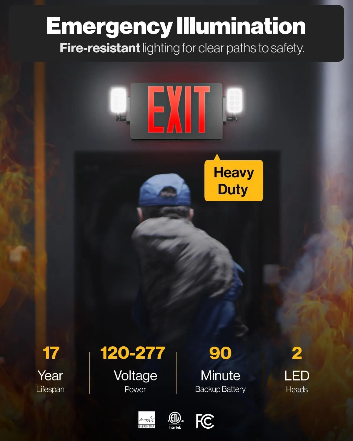 Sunco 6 Pack Black Exit Signs With Emergency Lights, Two Adjustable LED Lights, 94V-0 Fire Resistant, Backup Battery, 120-277V, Wall Or Ceiling Mount, Commercial Grade Double Sided UL.