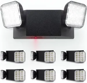 Sunco 6 Pack LED Emergency Lights, Commercial Lighting for Business, Power Outages, Offices, with Backup Battery (90 Minutes), Wall Mount, Hard Wired, Black, 120-277V, Fire Resistant (94V-0) UL.