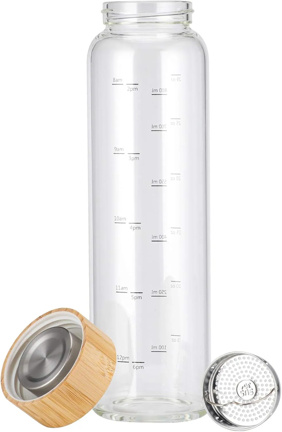 sunkey Glass Water Bottle 32 oz Wide Mouth with Sleeve Bamboo Lid Motivational Water Bottle With Time Marker Reusable Safe for Hot Cold Drinks Bpa Free (Green)