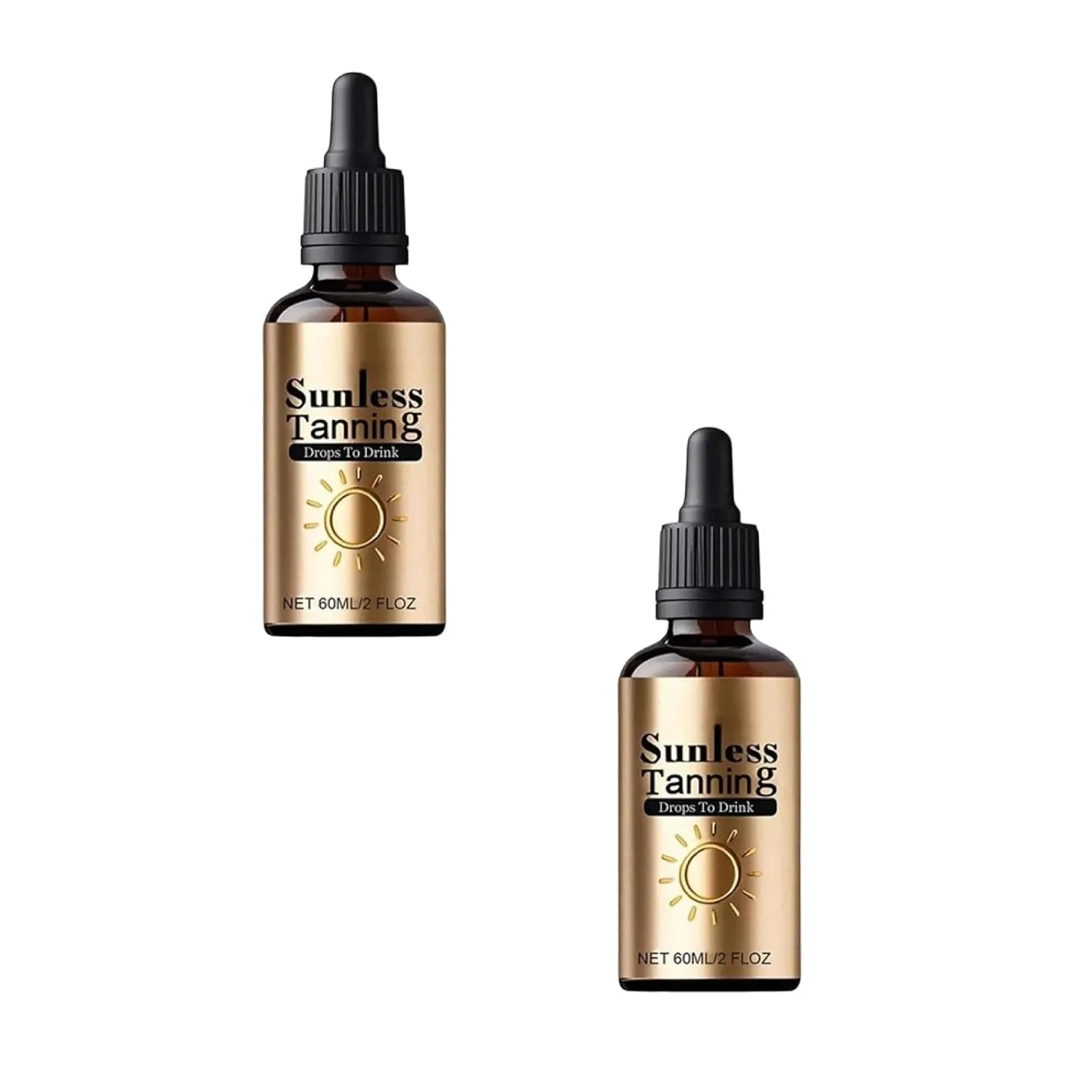 Sunless Tanning Drops To Drink - Drinkable Tanning Drops - No Sun Required to Naturally Boost Melanin for Face & Body - 2Fl.oz (2pcs)