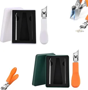 Super Sharp Oblique Nail Clippers, Slanted Nail Clippers for Ingrown Toenails, Wide Jaw Opening Anti-Splash Slanted Nail Clipper for Thick Nails, Seniors&ingrown (2Pcs-A)