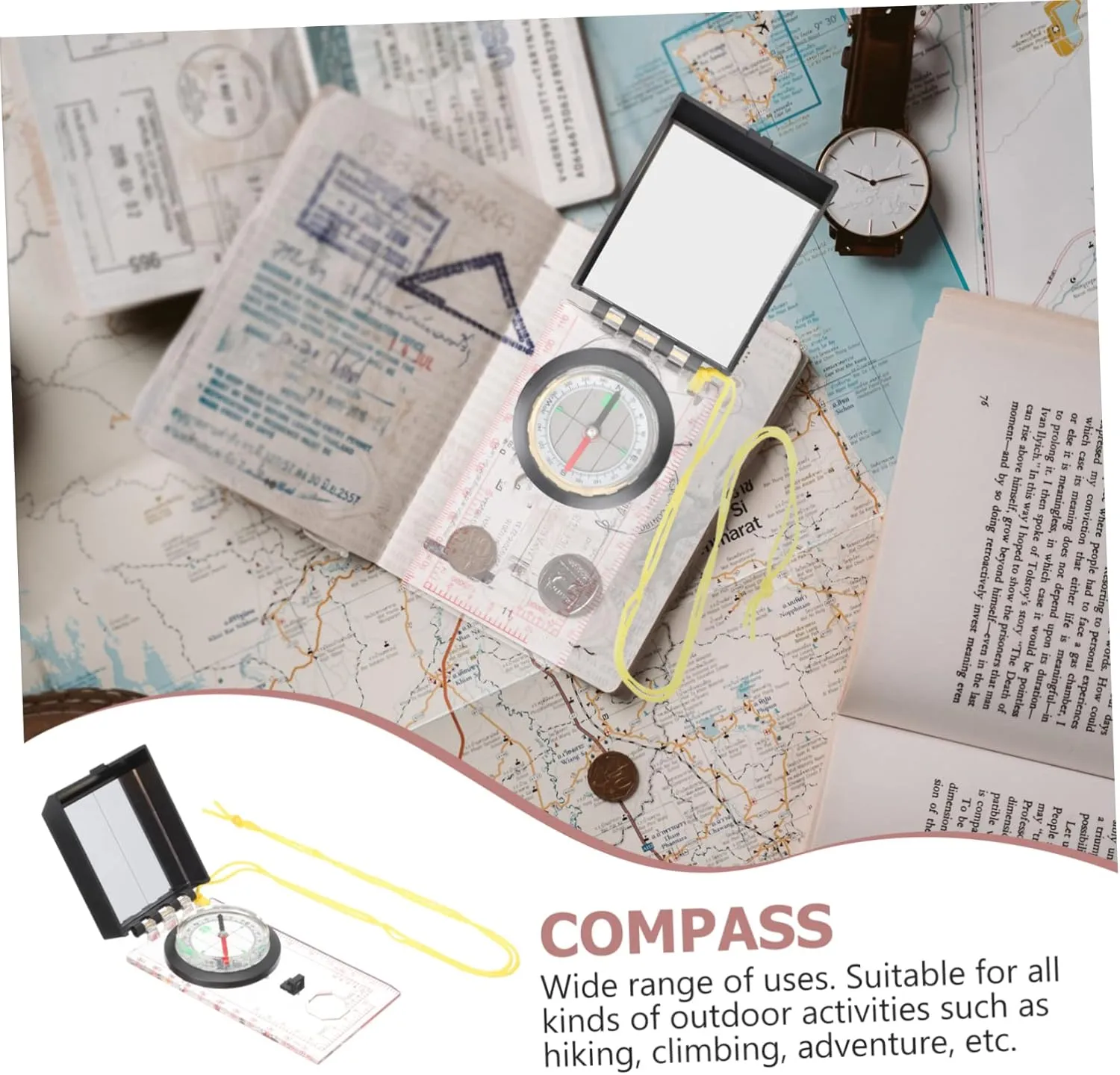SUPVOX Outdoor Survival Compass Ruler Tool Multipurpose Mapping Guide for Hiking Camping and Outdoor Activities
