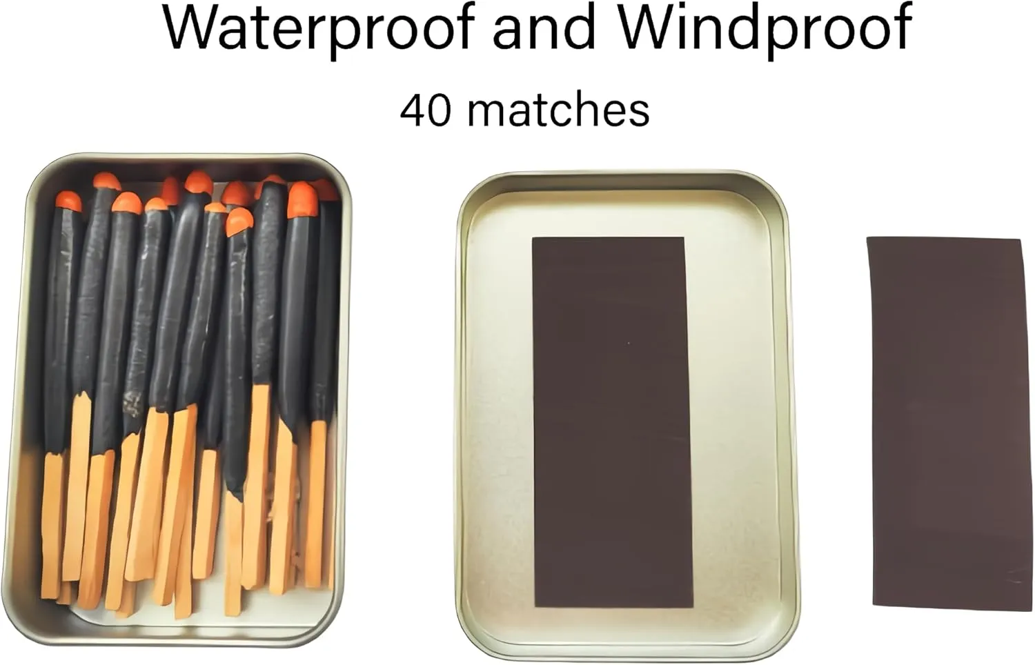 Survival Waterproof Matches Kit – 20/40/60 Fire Matches   Extra Striker in Metal Tin, Waxed Tinder Cords – Stormproof Windproof Fire Starter for Camping & Emergency