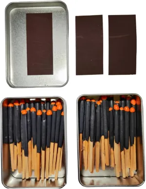 Survival Waterproof Matches Kit – 20/40/60 Fire Matches   Extra Striker in Metal Tin, Waxed Tinder Cords – Stormproof Windproof Fire Starter for Camping & Emergency