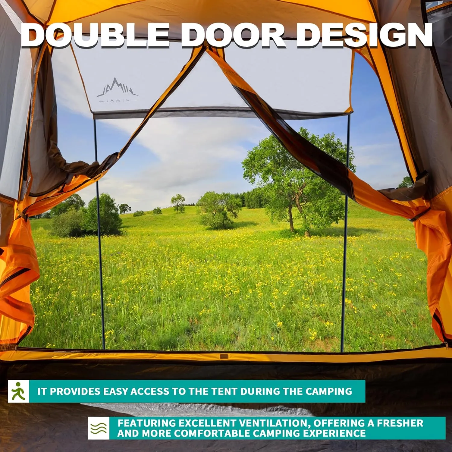 SUV Tent for Camping, Waterproof PU3000mm Spacious Double Layer Design for 5-8 Person, Includes Rainfly and Storage Bag, 8FT L x 8FT W x 7.2FT H (Orange)
