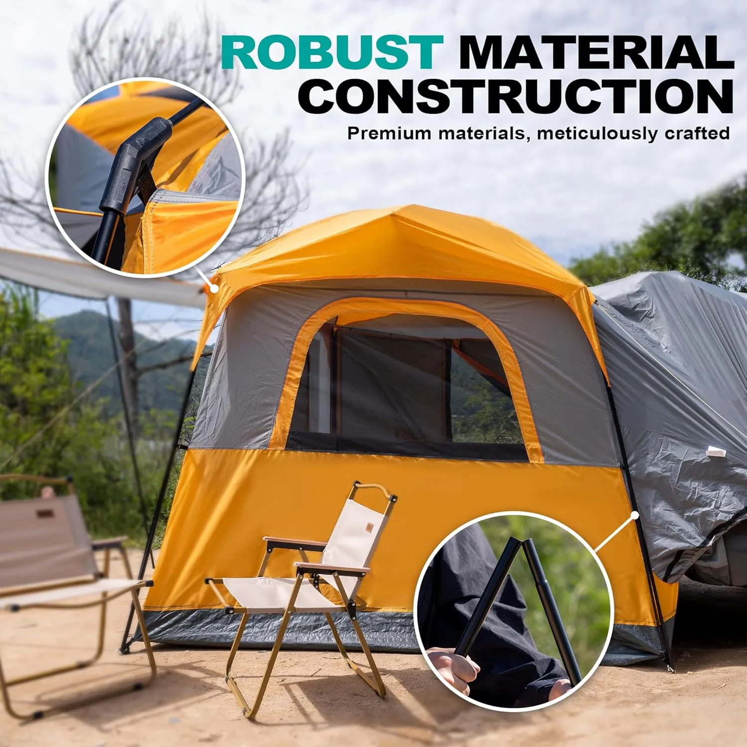 SUV Tent for Camping, Waterproof PU3000mm Spacious Double Layer Design for 5-8 Person, Includes Rainfly and Storage Bag, 8FT L x 8FT W x 7.2FT H (Orange)