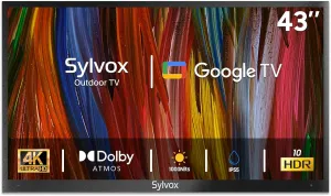 SYLVOX Outdoor TV, 43 inch Smart TV Waterproof Outdoor TVs, 4K Weatherproof Television for Outside, Support Google Assistant, Chromecast, 1000 nit Brightness Partial Sun (Deck Pro 2.0/2024)